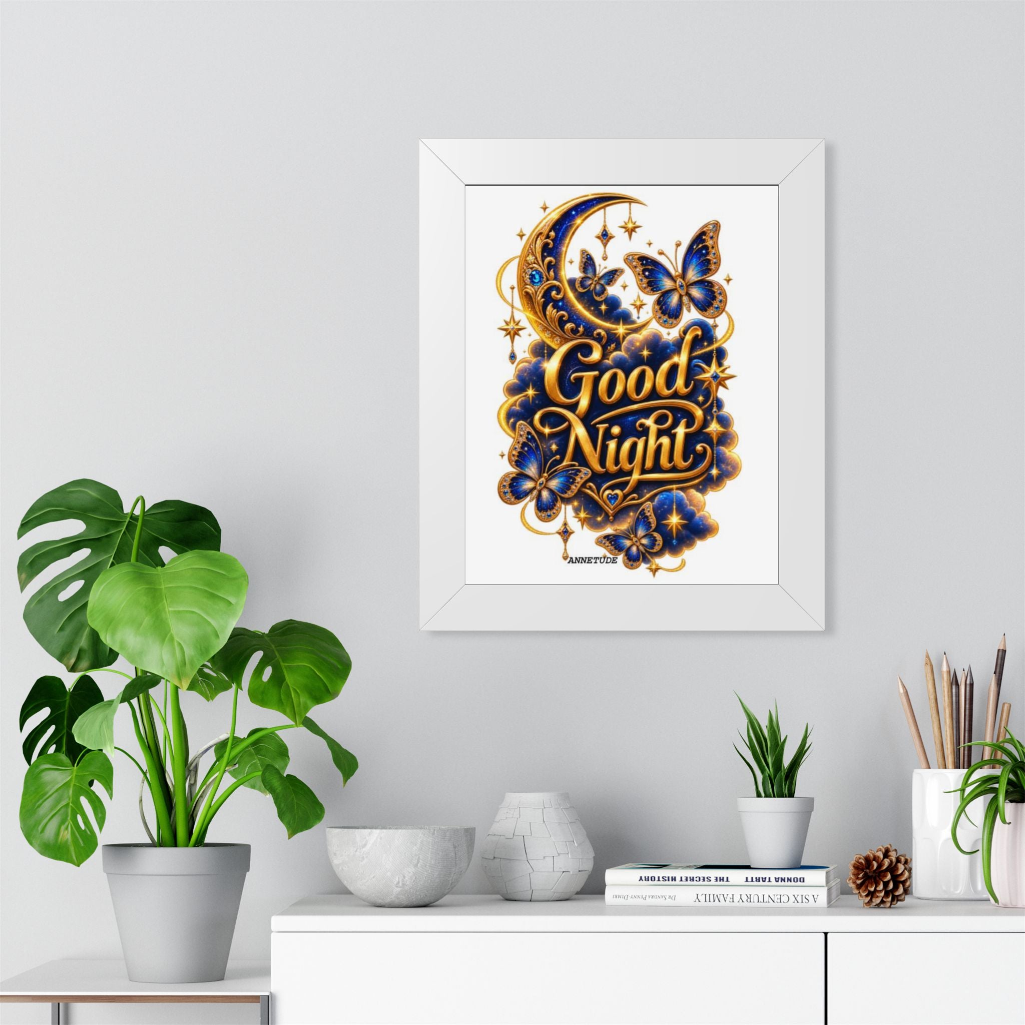 Good Night Moon & Butterflies Framed Poster
