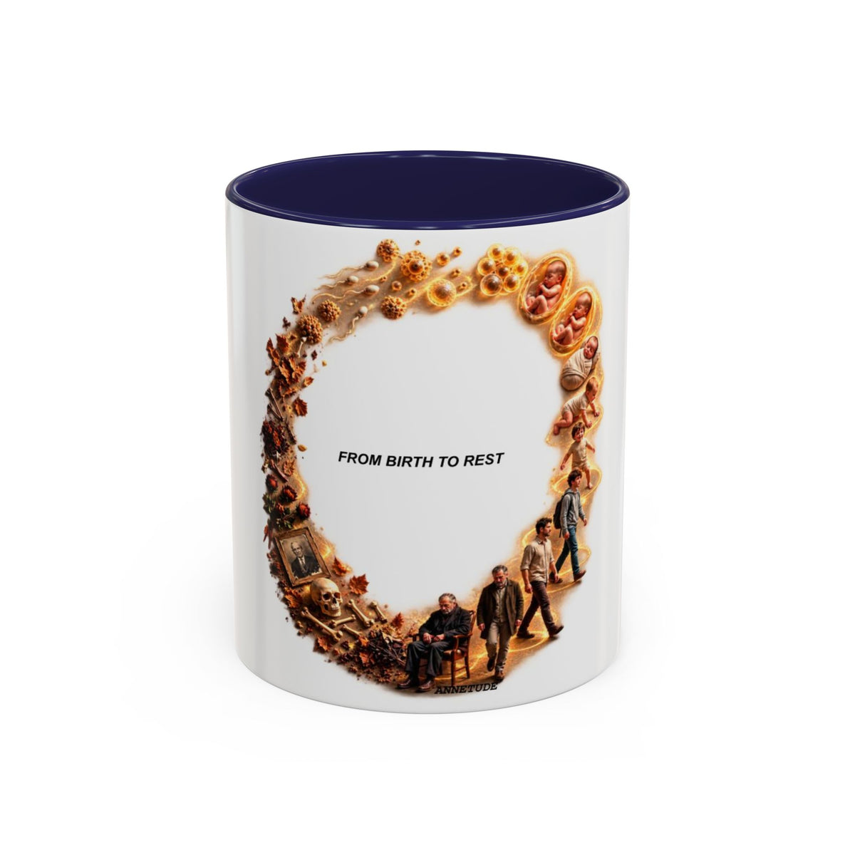 Coffee Mug — "From Birth to Rest" Illustrated Life Cycle Accent Mug