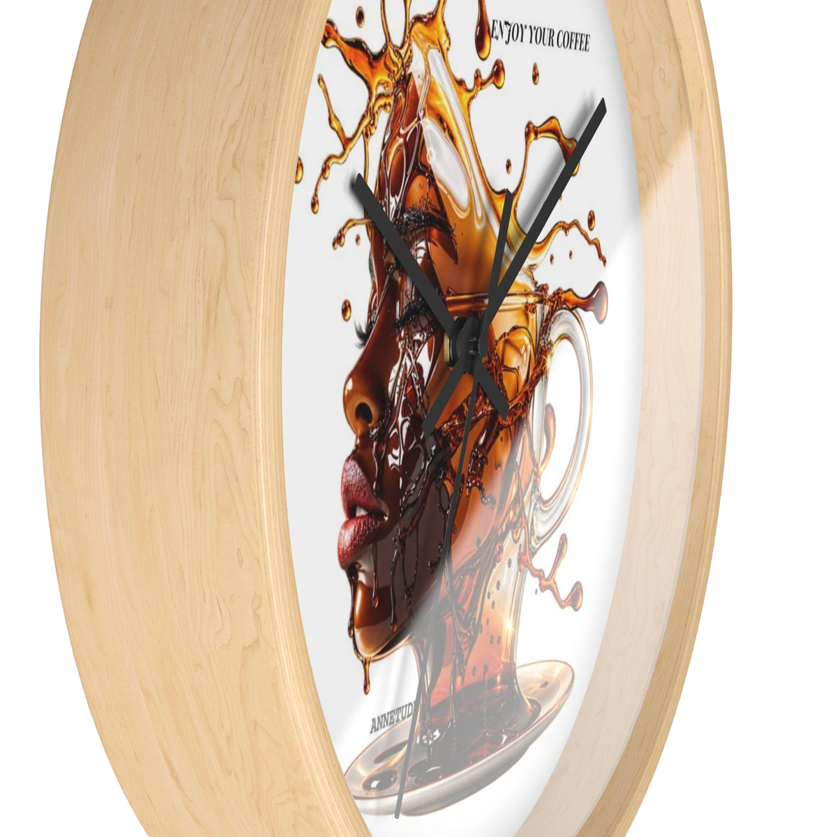 Coffee Splash Wall Clock — Artistic Afrocentric Brew Portrait ("Enjoy Your Coffee")