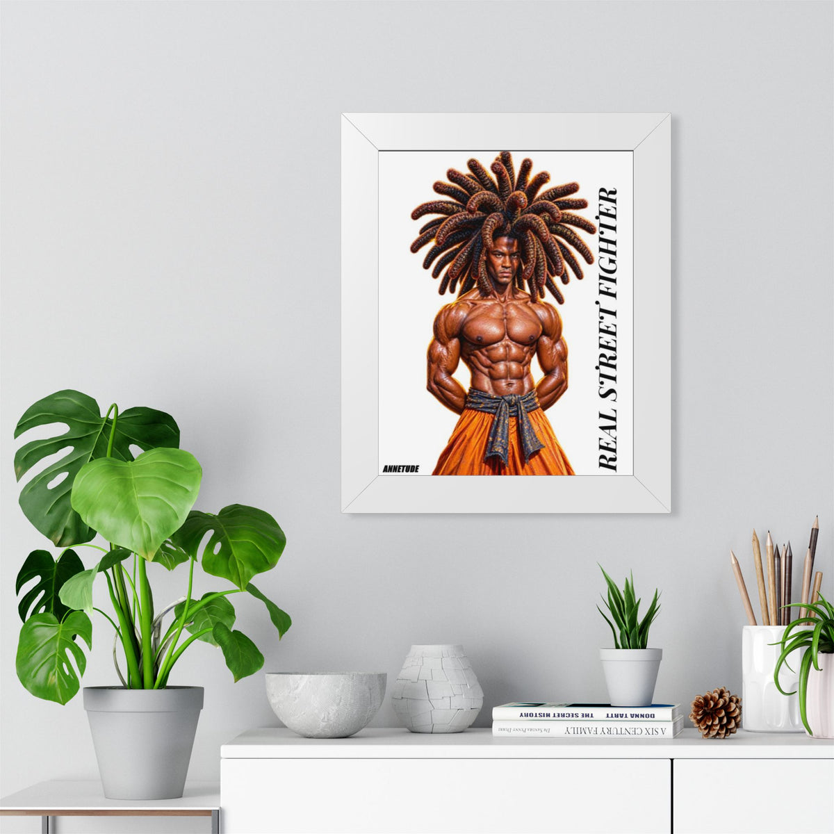 Real Street Fighter Framed Poster — Muscular Dreadlock Warrior Wall Art