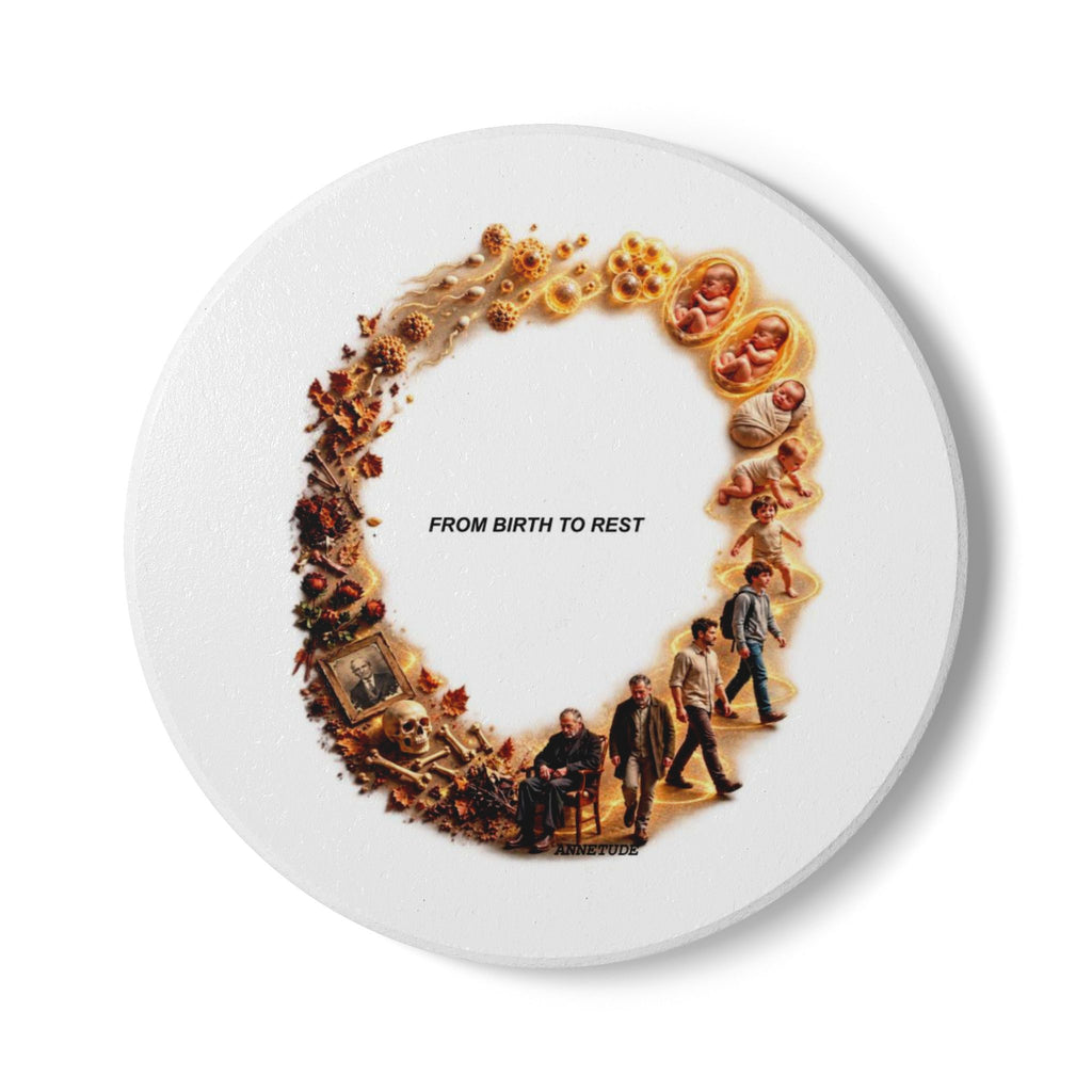 Ceramic Coaster — "From Birth to Rest" Life Journey Illustration