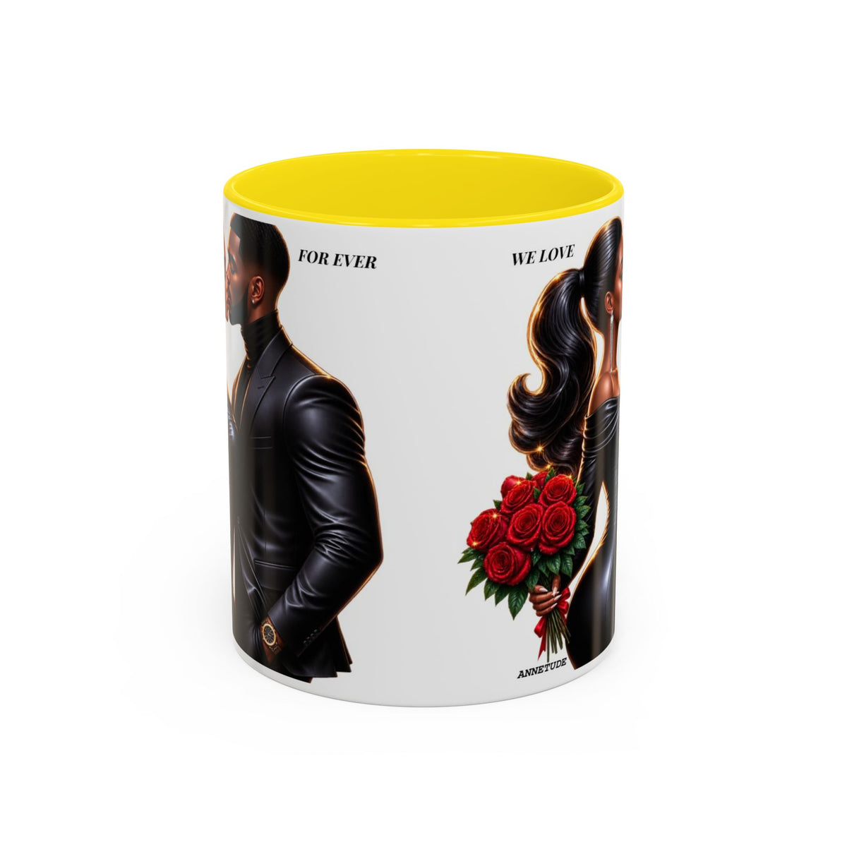 Romantic Black Couple Accent Coffee Mug - 'We Love Forever' 11/15oz