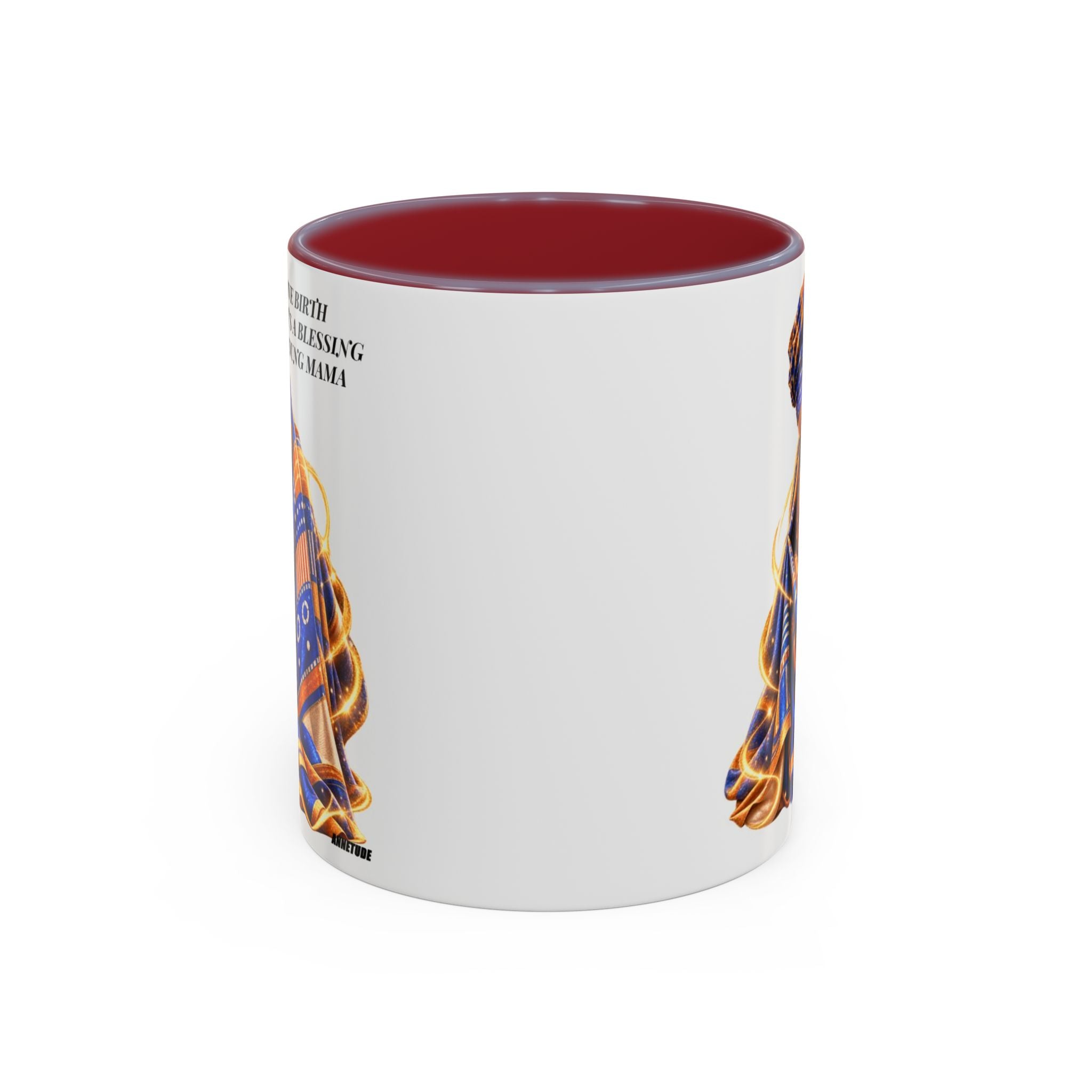 Mama & Baby Accent Coffee Mug — "Give Birth, It’s a Blessing, Young Mama"