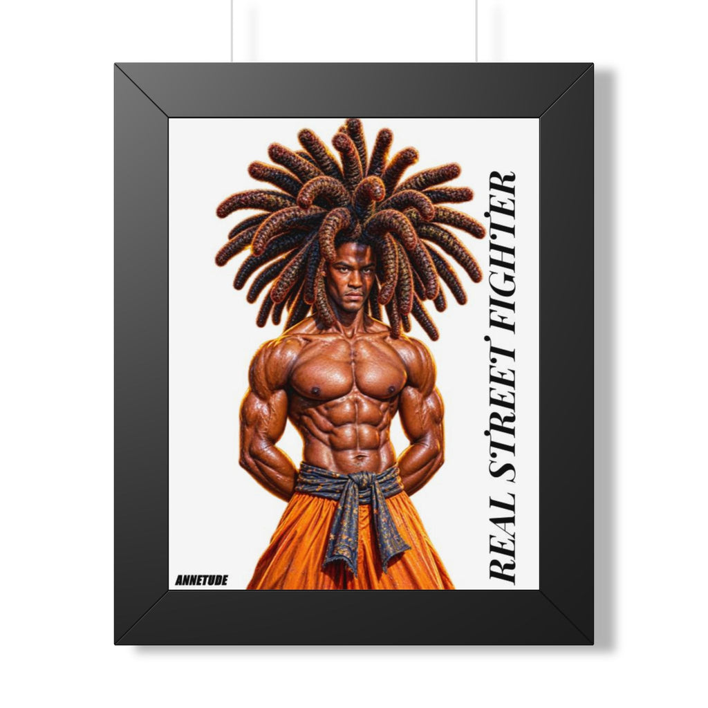 Real Street Fighter Framed Poster — Muscular Dreadlock Warrior Wall Art