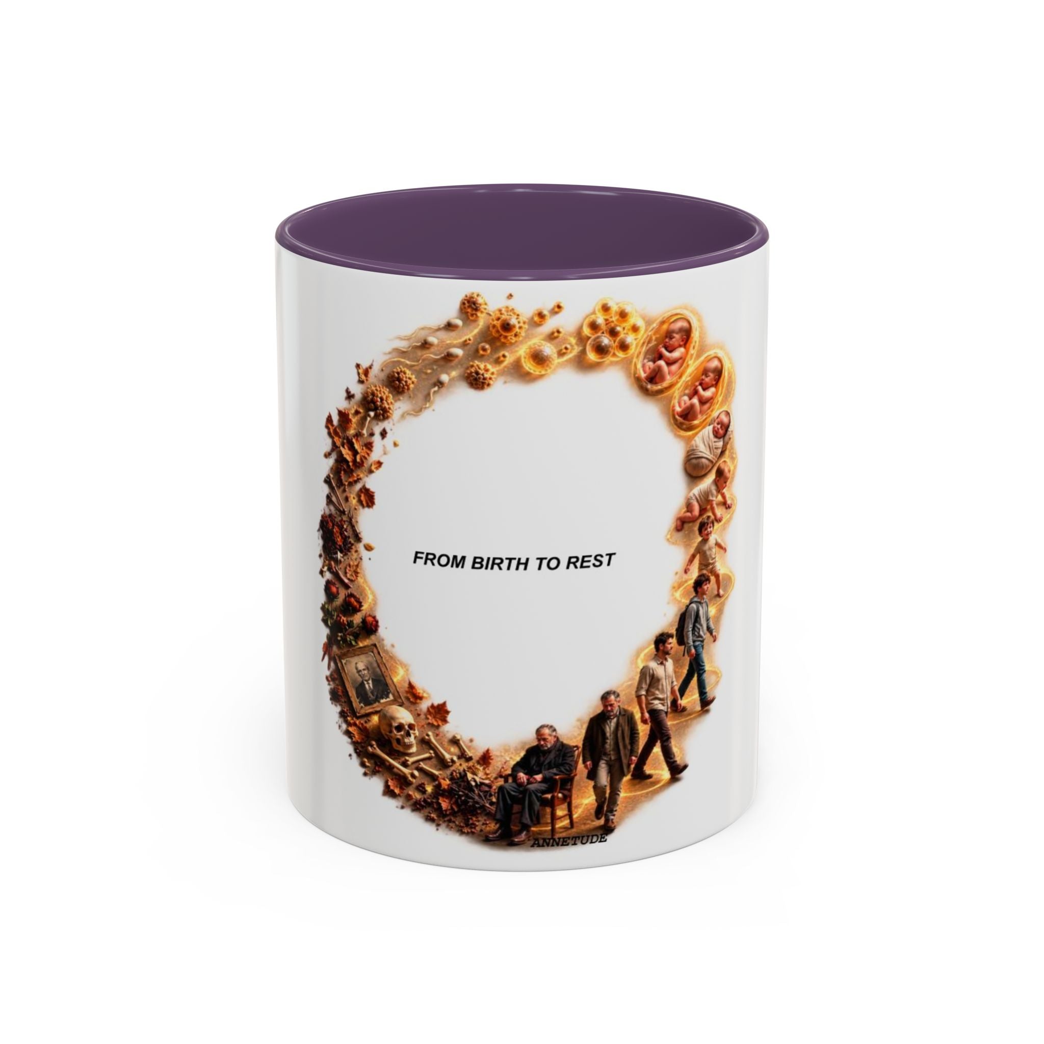 Coffee Mug — "From Birth to Rest" Illustrated Life Cycle Accent Mug