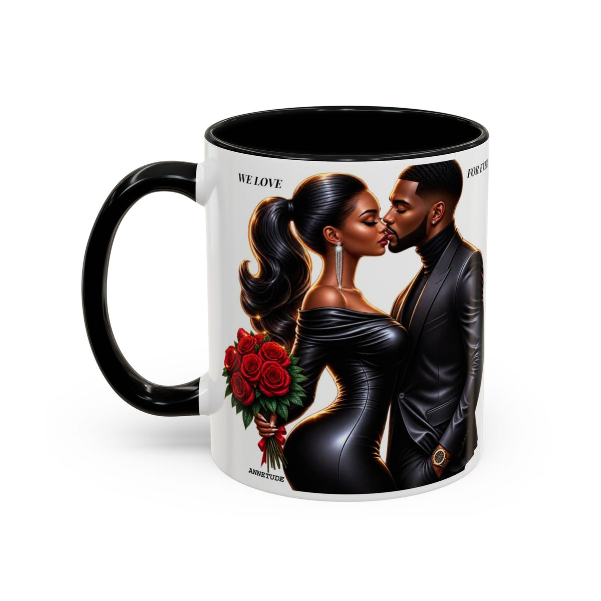 Romantic Black Couple Accent Coffee Mug - 'We Love Forever' 11/15oz