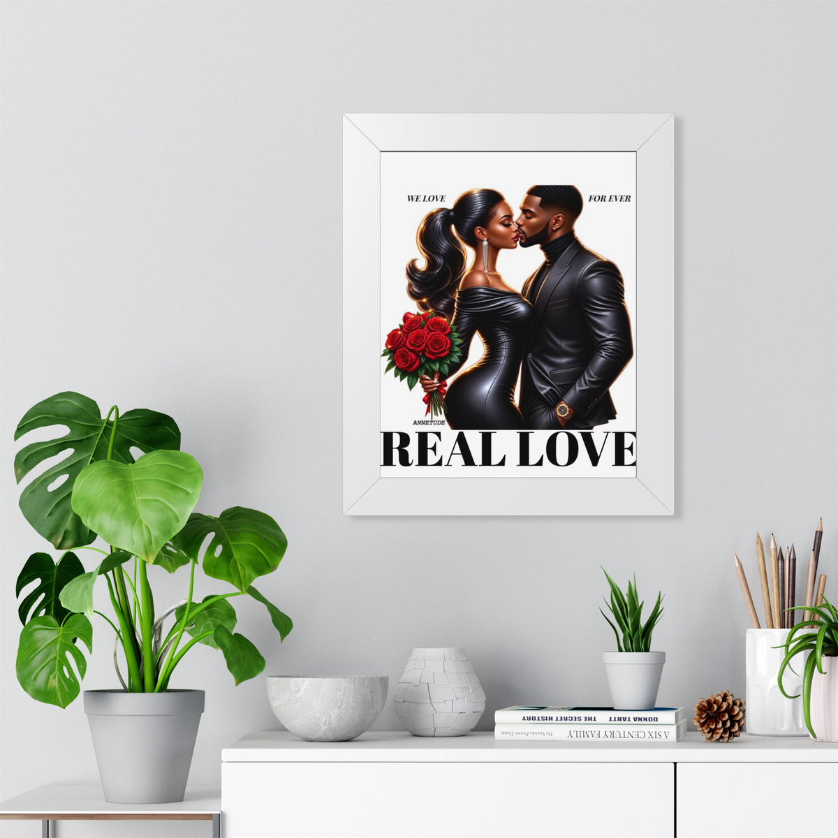 Framed Poster — "Real Love" Romantic Couple Wall Art (Valentine's Day, Anniversary Gift)