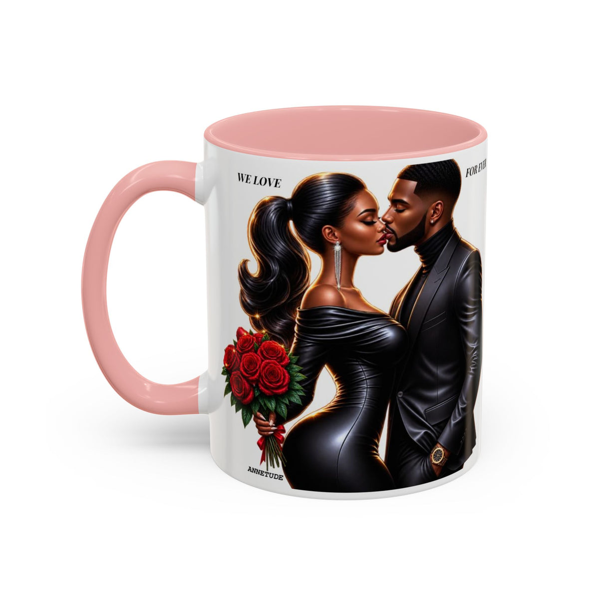 Romantic Black Couple Accent Coffee Mug - 'We Love Forever' 11/15oz