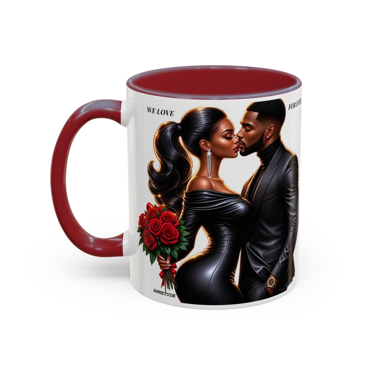 Romantic Black Couple Accent Coffee Mug - 'We Love Forever' 11/15oz