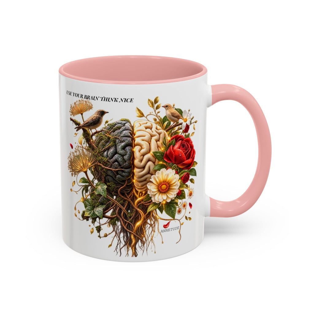 Brain & Heart Floral Accent Coffee Mug — 'Use Your Brain' Artistic 11/15oz Ceramic