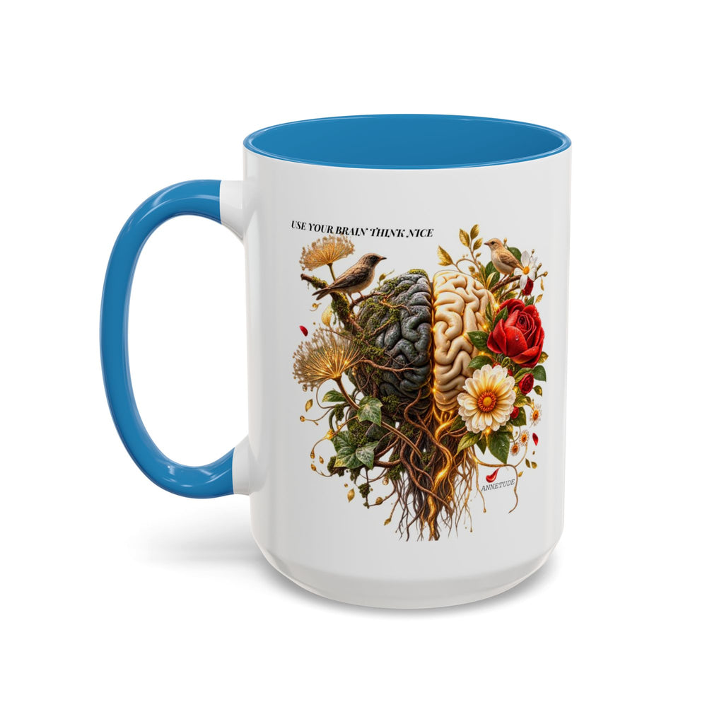 Brain & Heart Floral Accent Coffee Mug — 'Use Your Brain' Artistic 11/15oz Ceramic