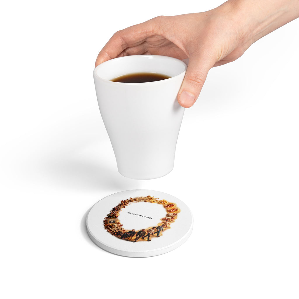 Ceramic Coaster — "From Birth to Rest" Life Journey Illustration