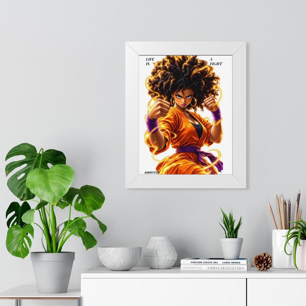 Framed Poster — "Life Is a Fight" Black Martial Artist Art Print