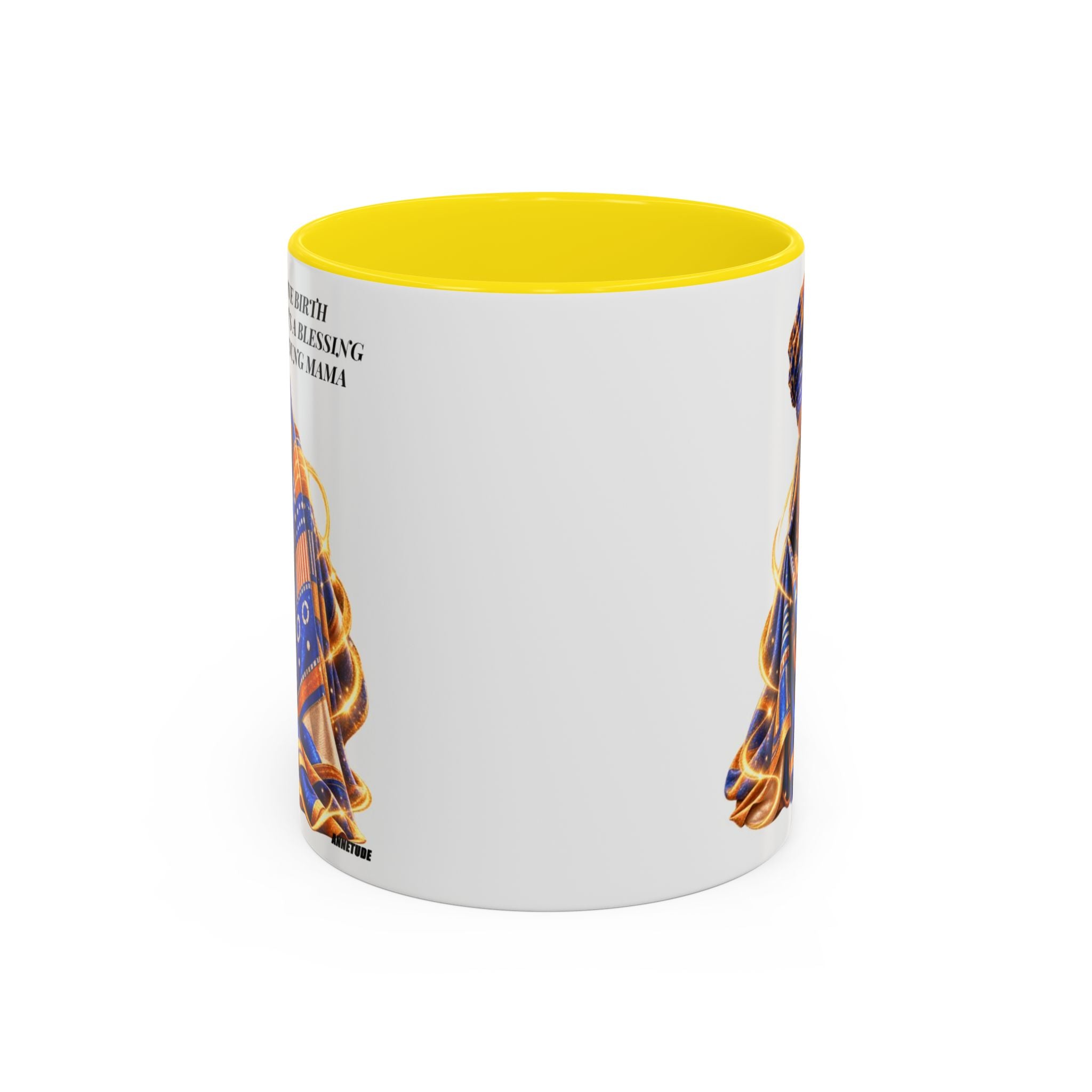 Mama & Baby Accent Coffee Mug — "Give Birth, It’s a Blessing, Young Mama"