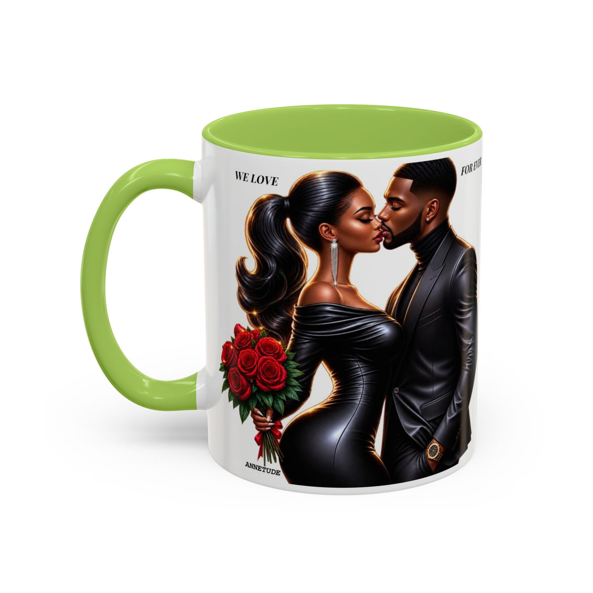 Romantic Black Couple Accent Coffee Mug - 'We Love Forever' 11/15oz