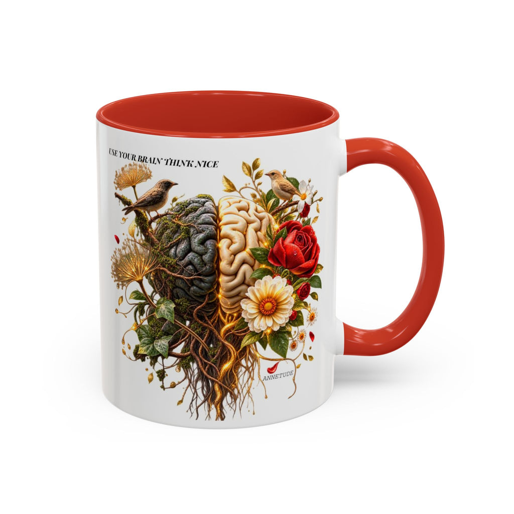 Brain & Heart Floral Accent Coffee Mug — 'Use Your Brain' Artistic 11/15oz Ceramic