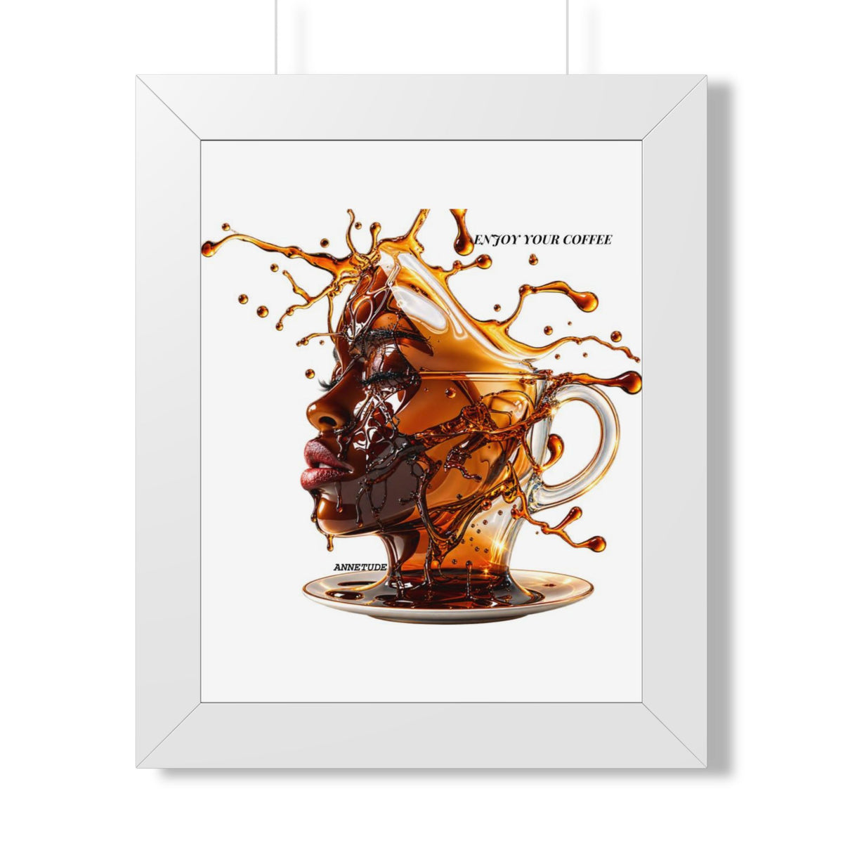Coffee Splash Art Poster — 'Savor Your Coffee' Framed Vertical Print