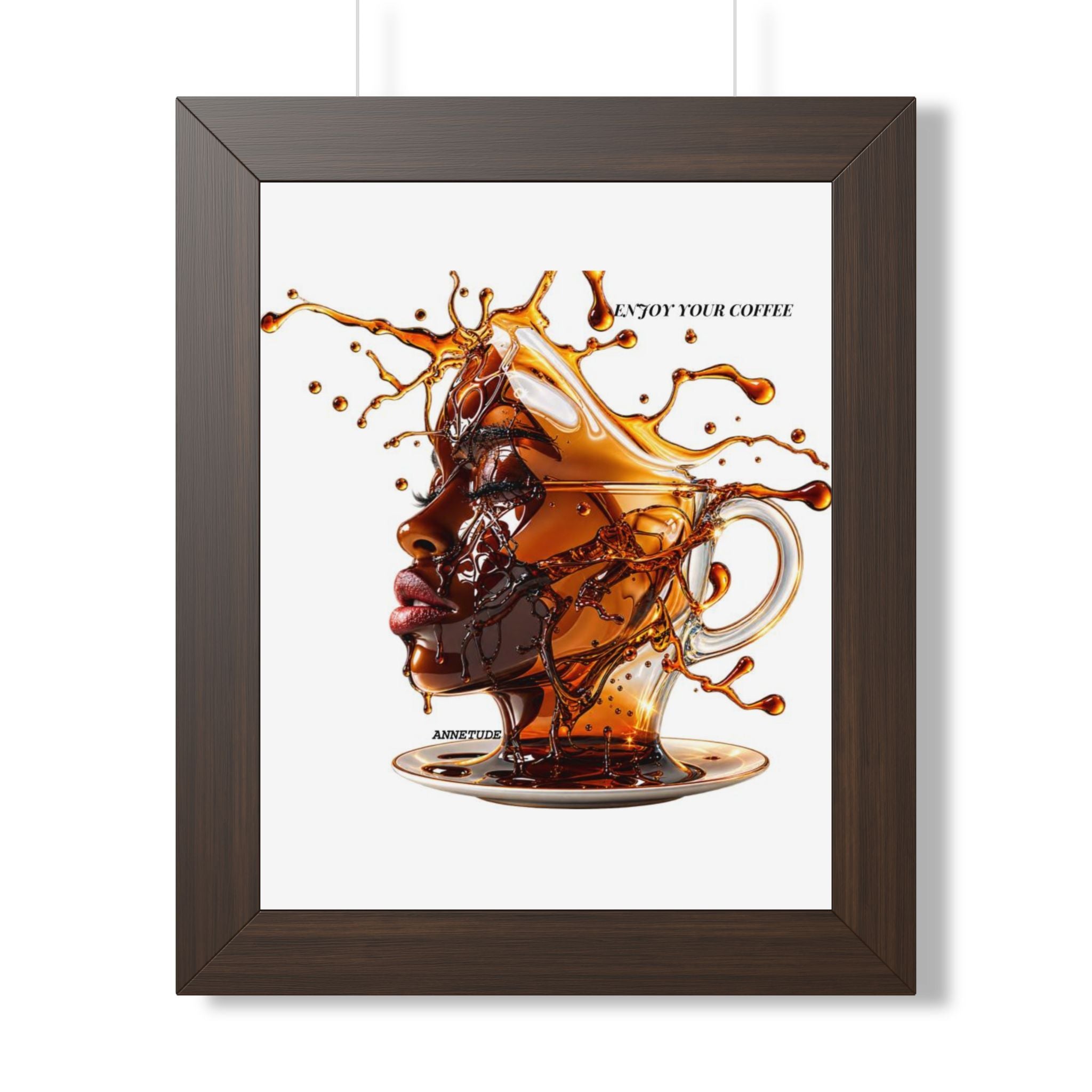 Coffee Splash Art Poster — 'Savor Your Coffee' Framed Vertical Print