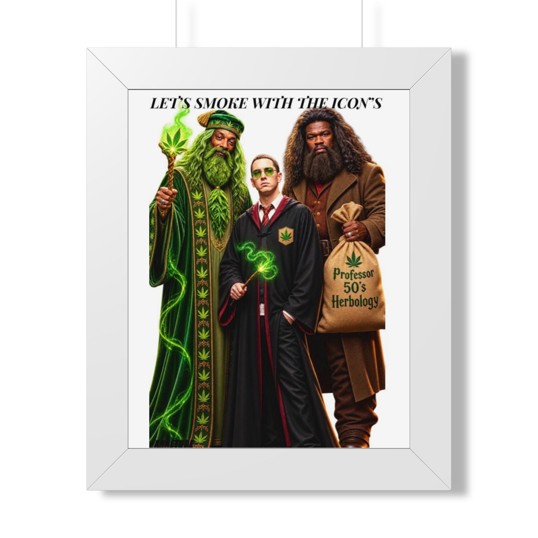 Framed Poster — "Let’s Smoke with the Icon’s" Wizard Trio Art