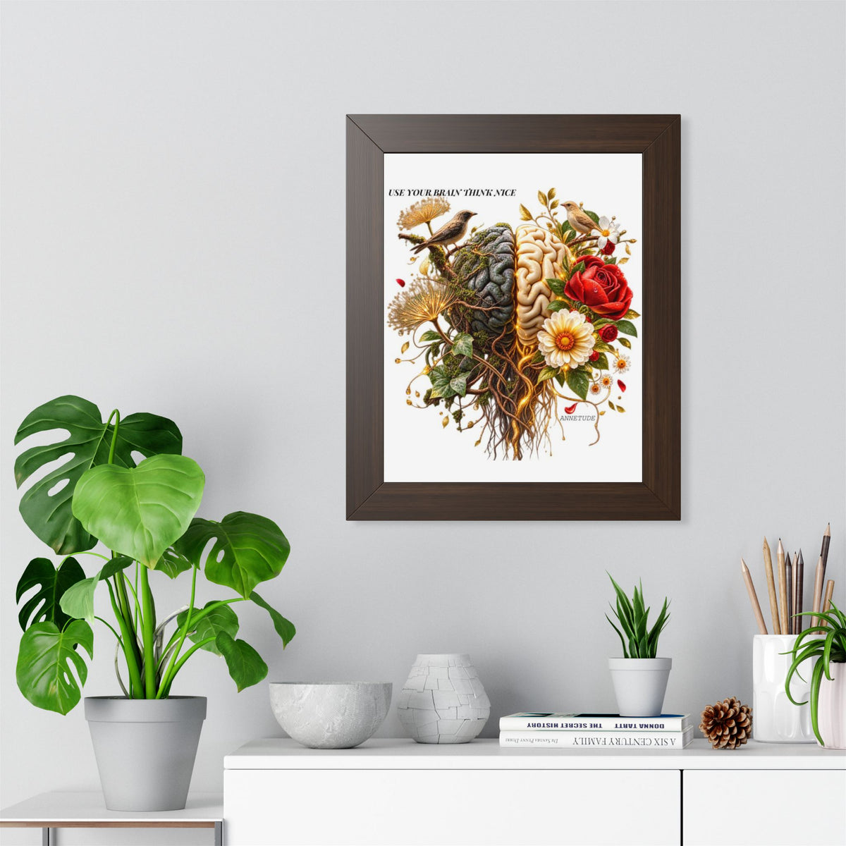 Framed Poster — 'Use Your Brain' Floral Brain Art