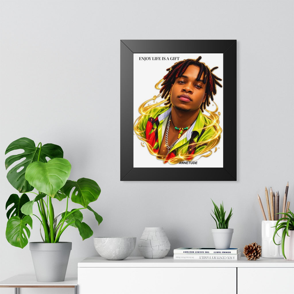 Framed Vertical Poster - "Enjoy Life Is A Gift" Portrait Art Print