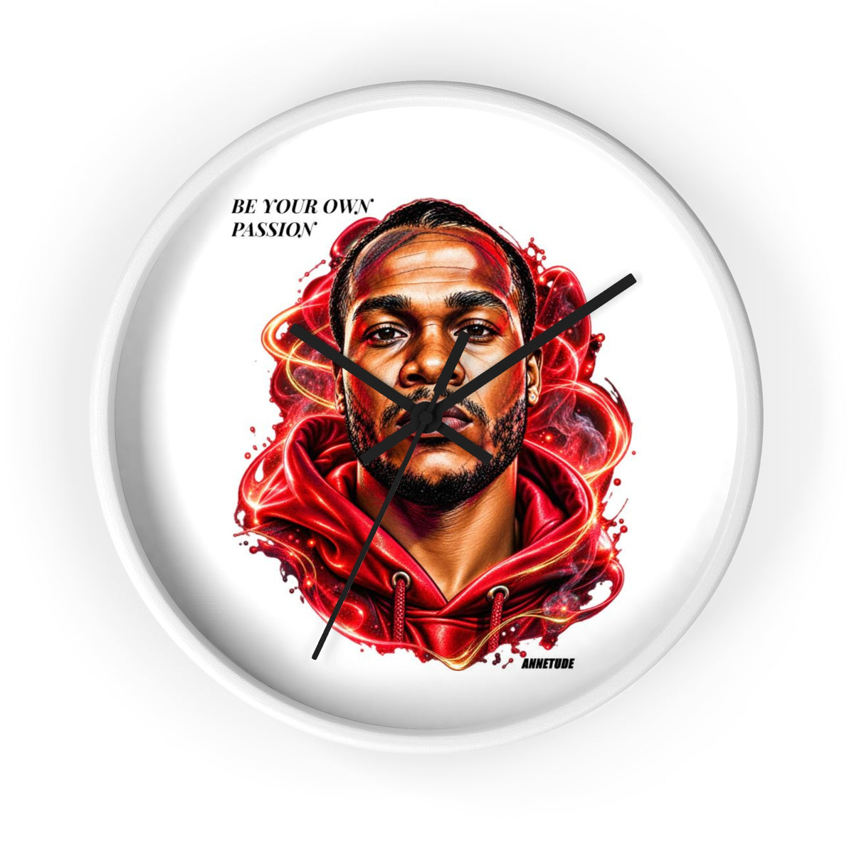 Wall Clock — 'Be Your Own Passion' Red Hoodie Portrait Decorative Clock