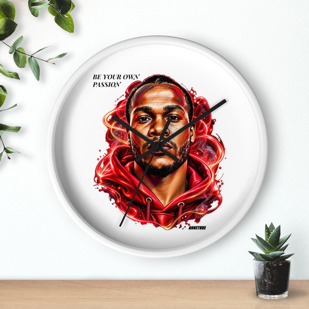Wall Clock — 'Be Your Own Passion' Red Hoodie Portrait Decorative Clock