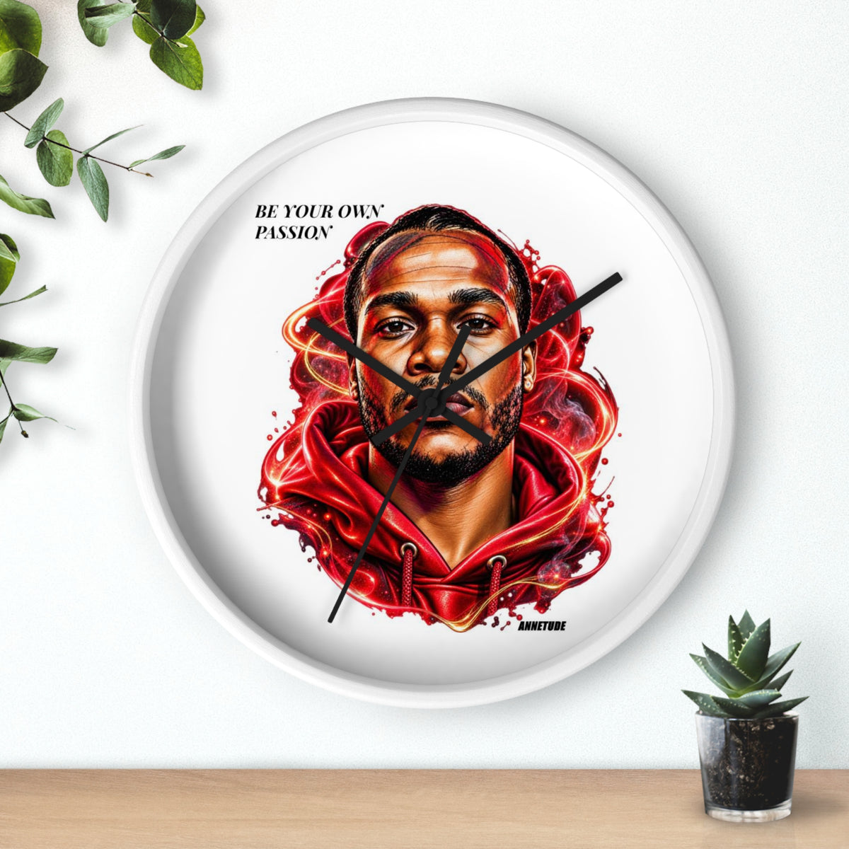 Wall Clock — 'Be Your Own Passion' Red Hoodie Portrait Decorative Clock