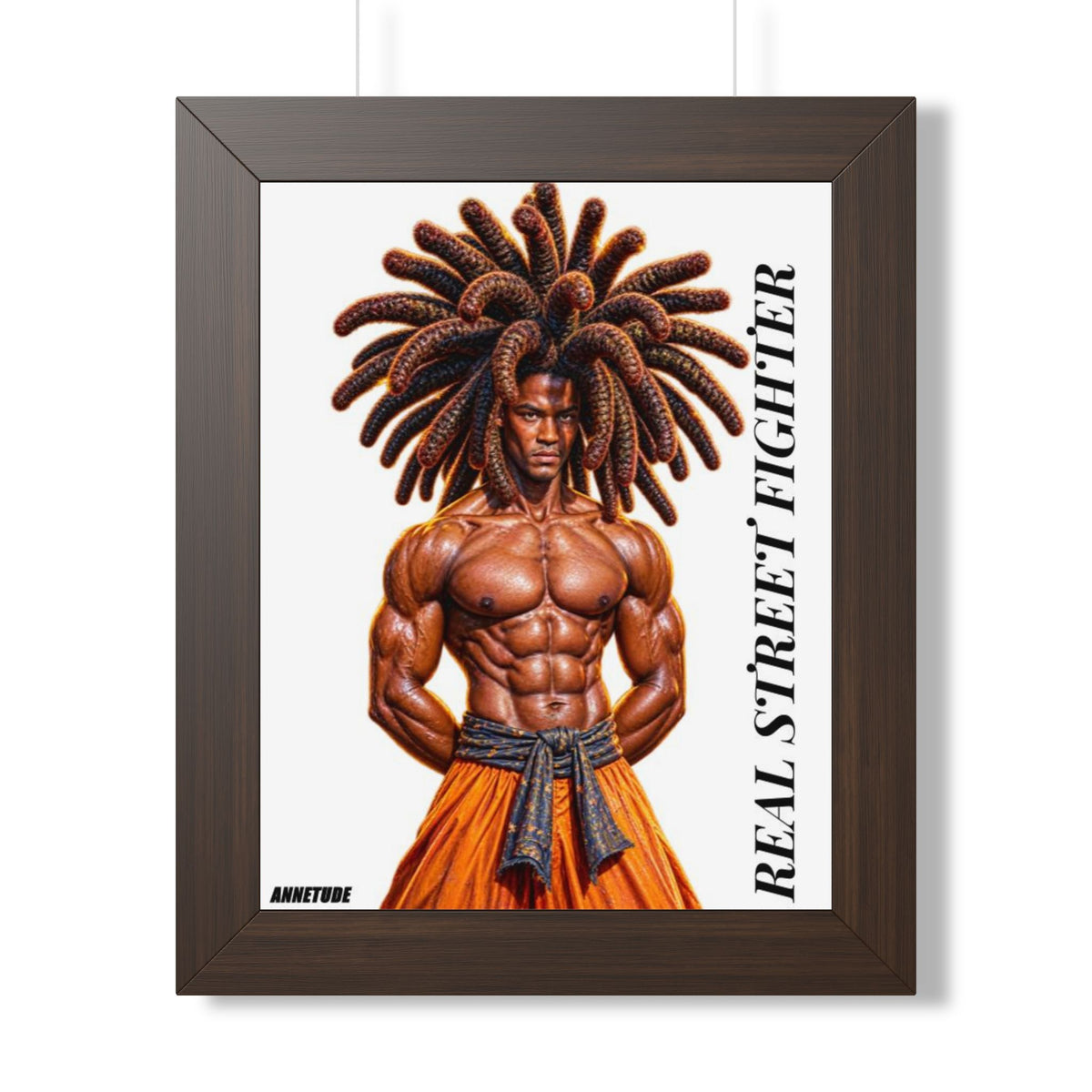 Real Street Fighter Framed Poster — Muscular Dreadlock Warrior Wall Art