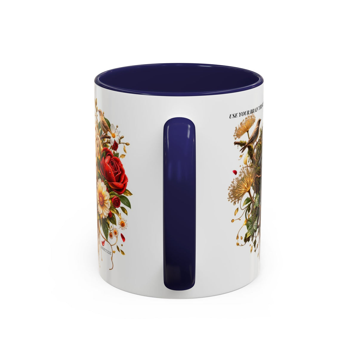 Brain & Heart Floral Accent Coffee Mug — 'Use Your Brain' Artistic 11/15oz Ceramic