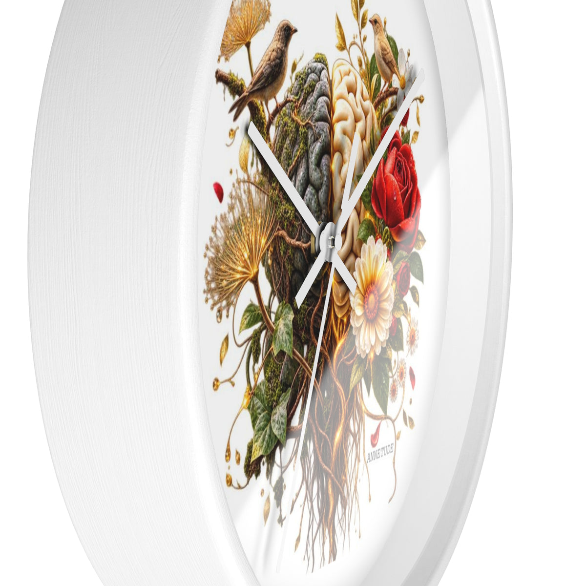 Botanical Brain Wall Clock — Floral & Anatomical Art Timepiece