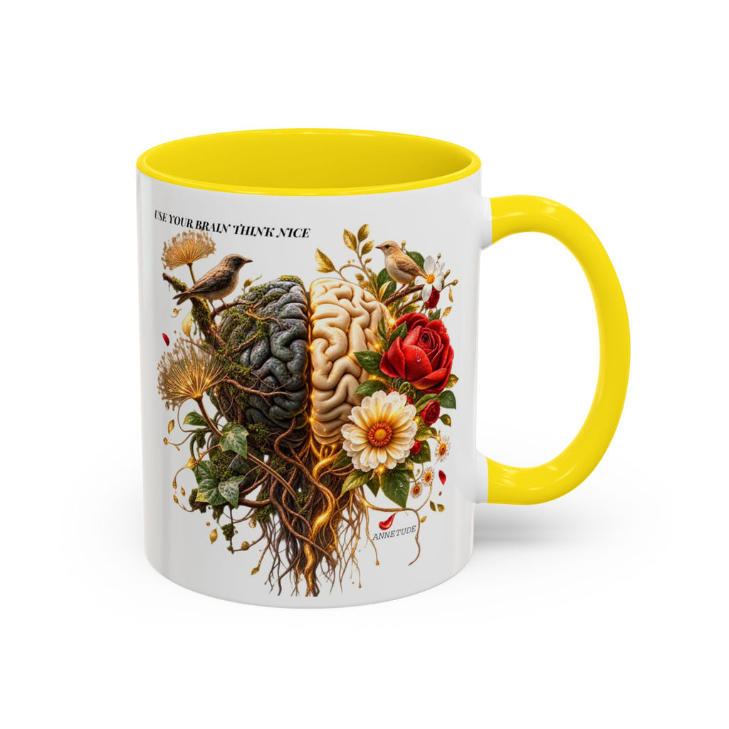 Brain & Heart Floral Accent Coffee Mug — 'Use Your Brain' Artistic 11/15oz Ceramic