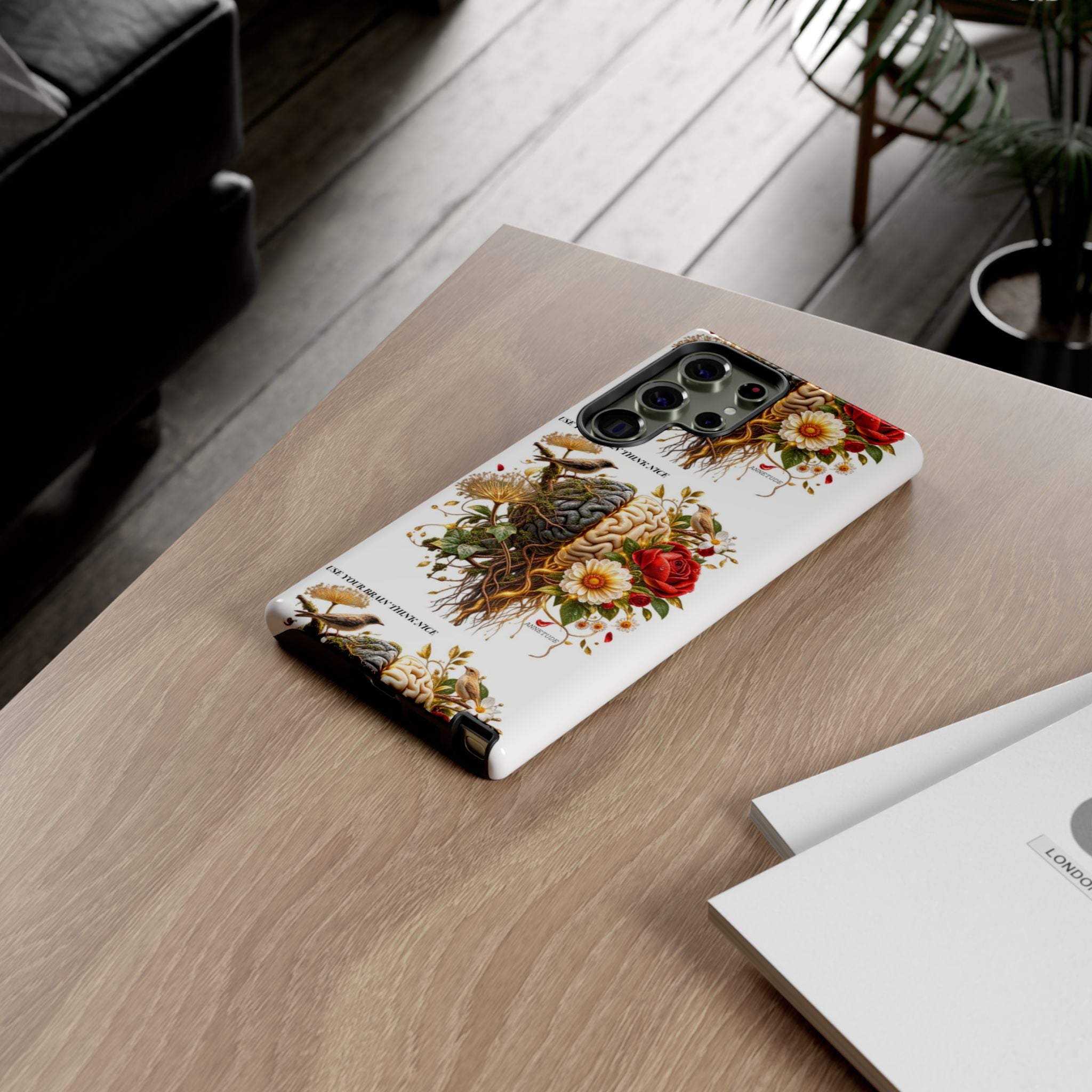 Phone Case — Floral Brain Illustration Protective Cover