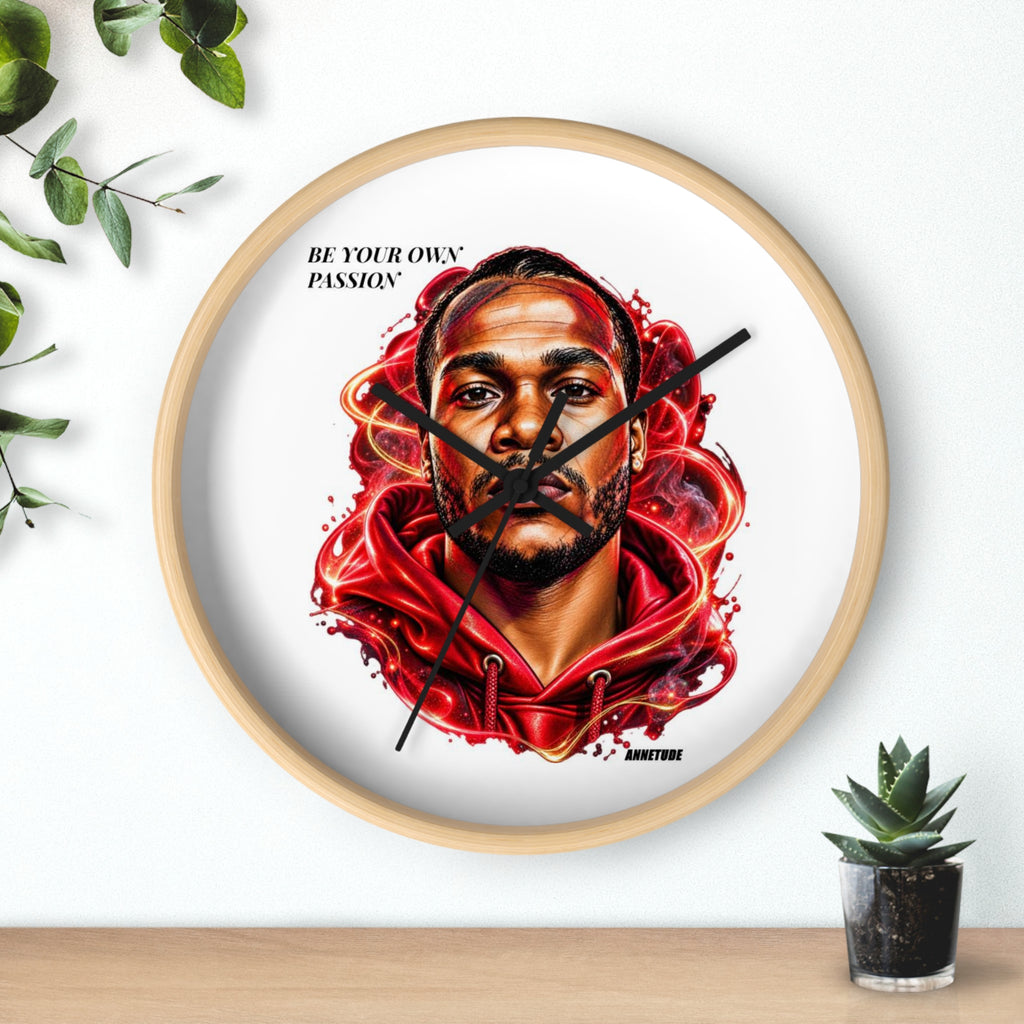 Wall Clock — 'Be Your Own Passion' Red Hoodie Portrait Decorative Clock