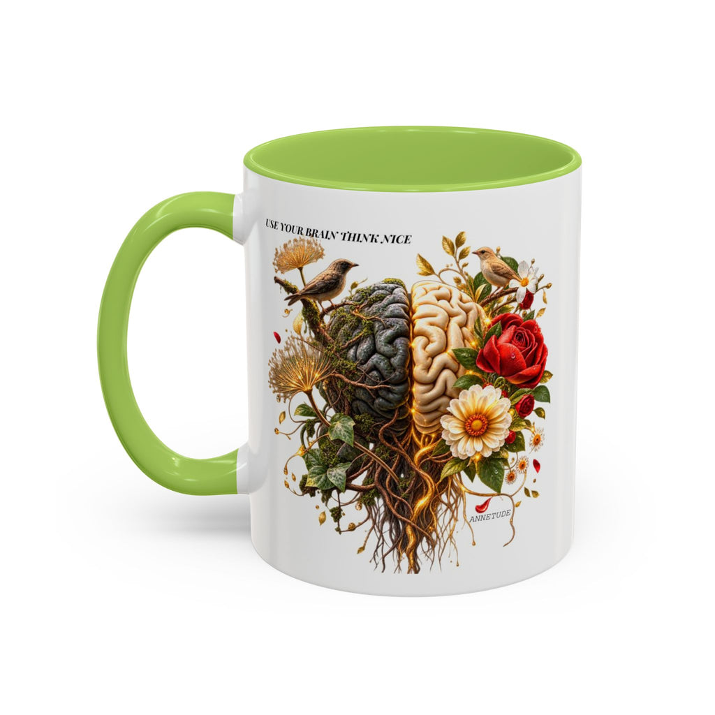 Brain & Heart Floral Accent Coffee Mug — 'Use Your Brain' Artistic 11/15oz Ceramic