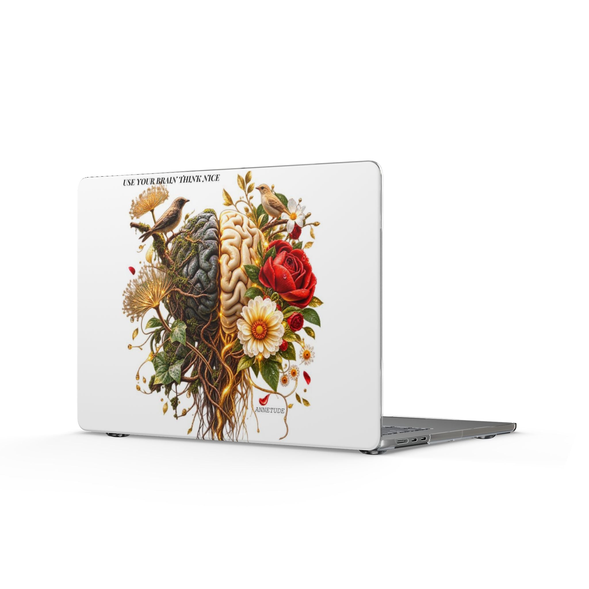 MacBook Case — Floral Brain Art "I Am Your Harshest Critic" Clear Hard Shell