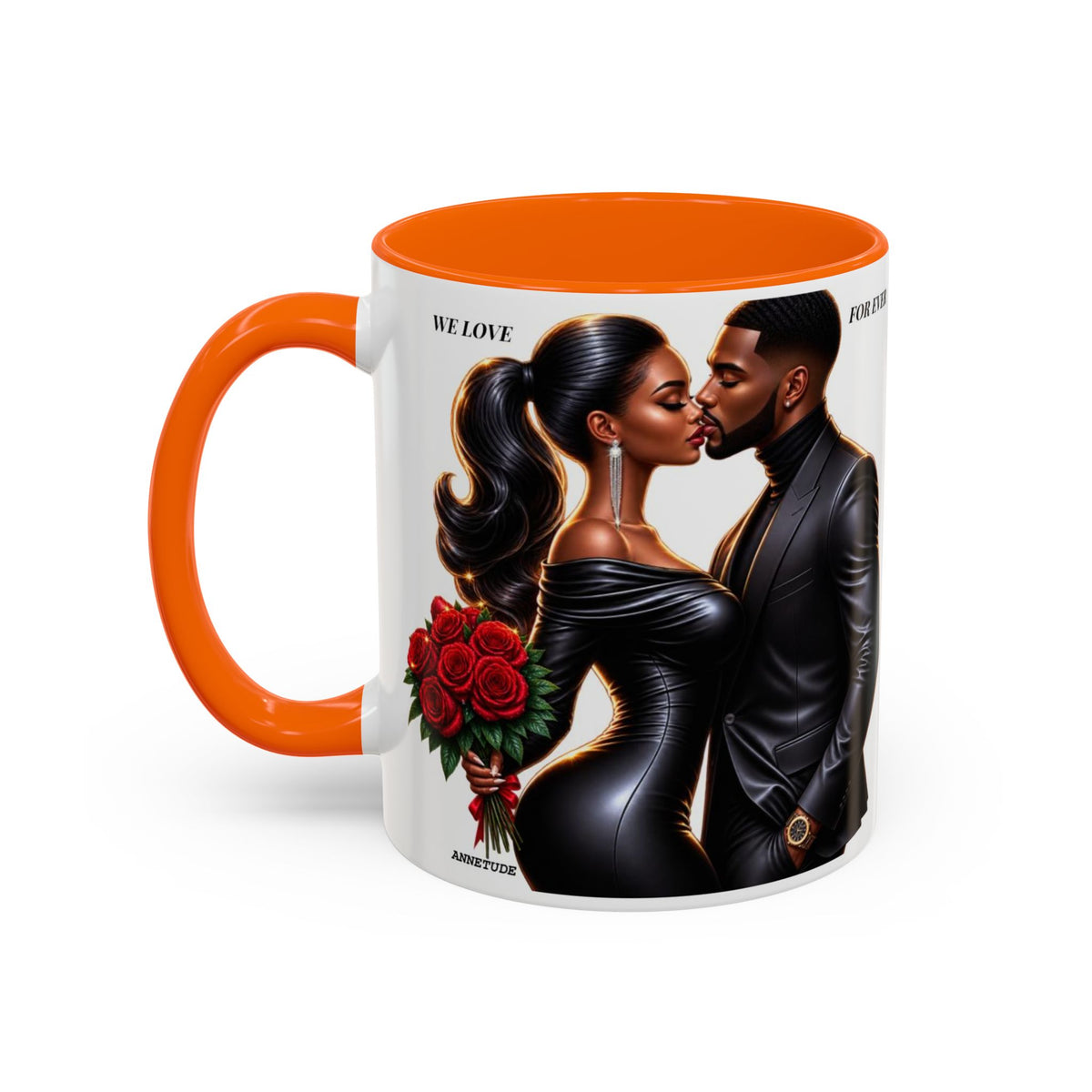Romantic Black Couple Accent Coffee Mug - 'We Love Forever' 11/15oz
