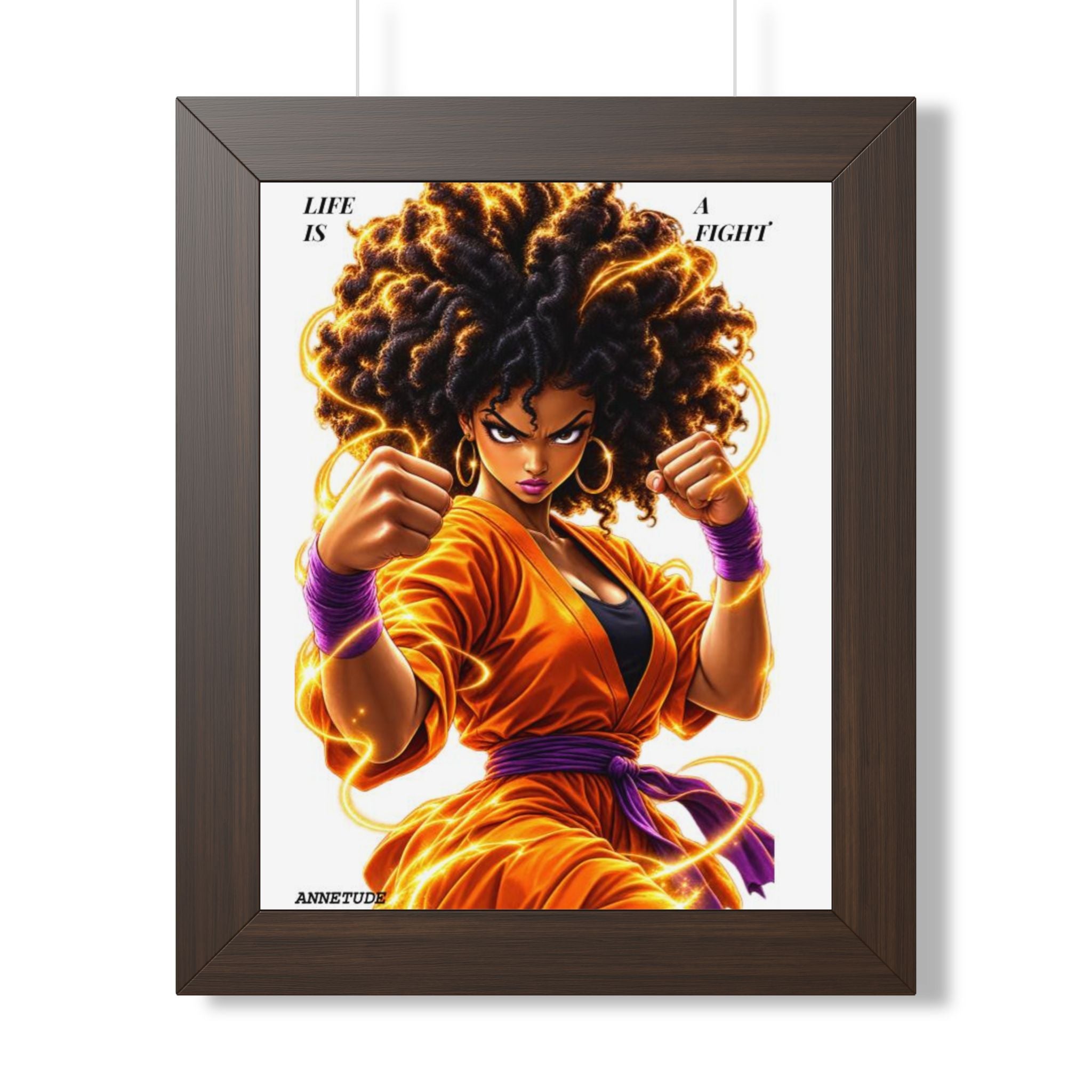 Framed Poster — "Life Is a Fight" Black Martial Artist Art Print