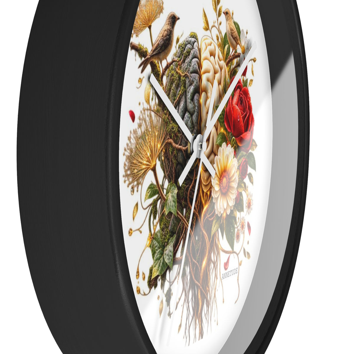 Botanical Brain Wall Clock — Floral & Anatomical Art Timepiece
