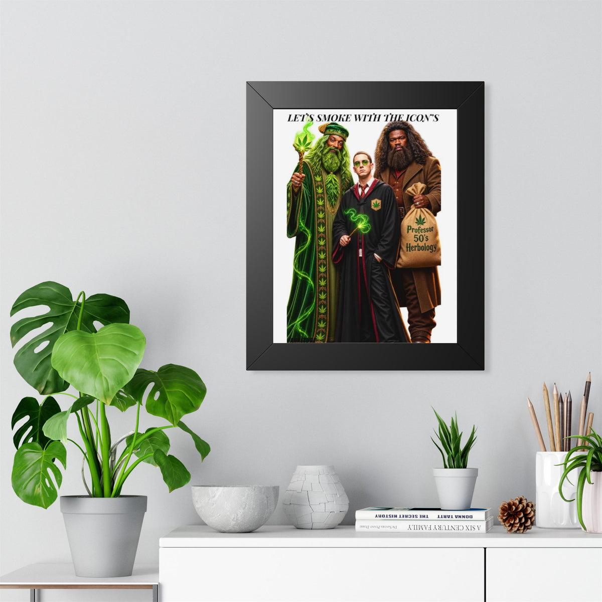 Framed Poster — "Let’s Smoke with the Icon’s" Wizard Trio Art