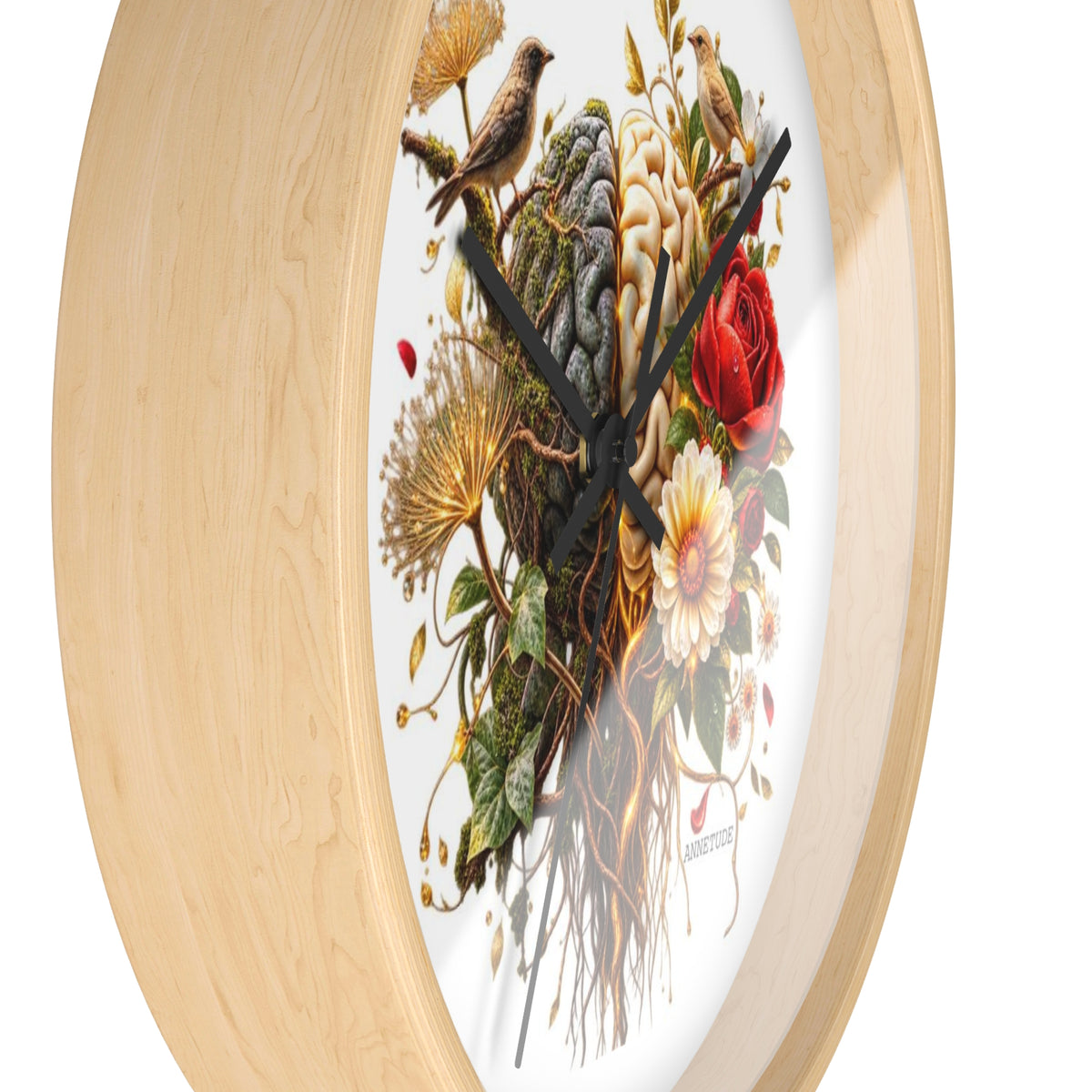 Botanical Brain Wall Clock — Floral & Anatomical Art Timepiece