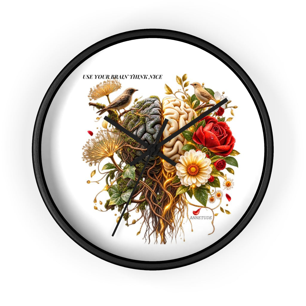 Botanical Brain Wall Clock — Floral & Anatomical Art Timepiece