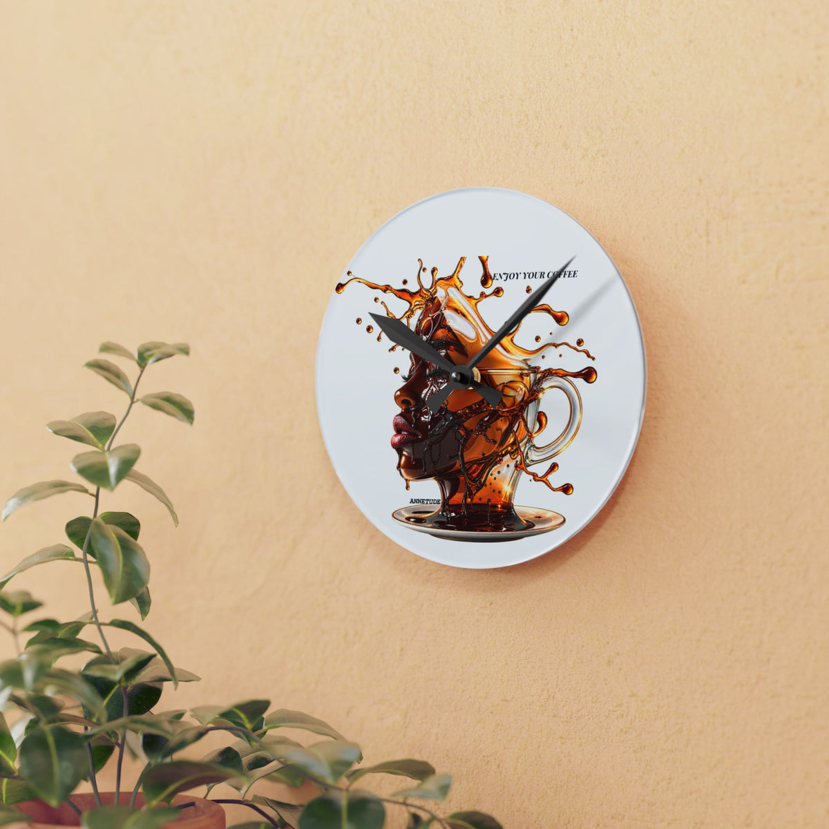 Acrylic Wall Clock — Artistic Coffee Splash Portrait Wall Clock
