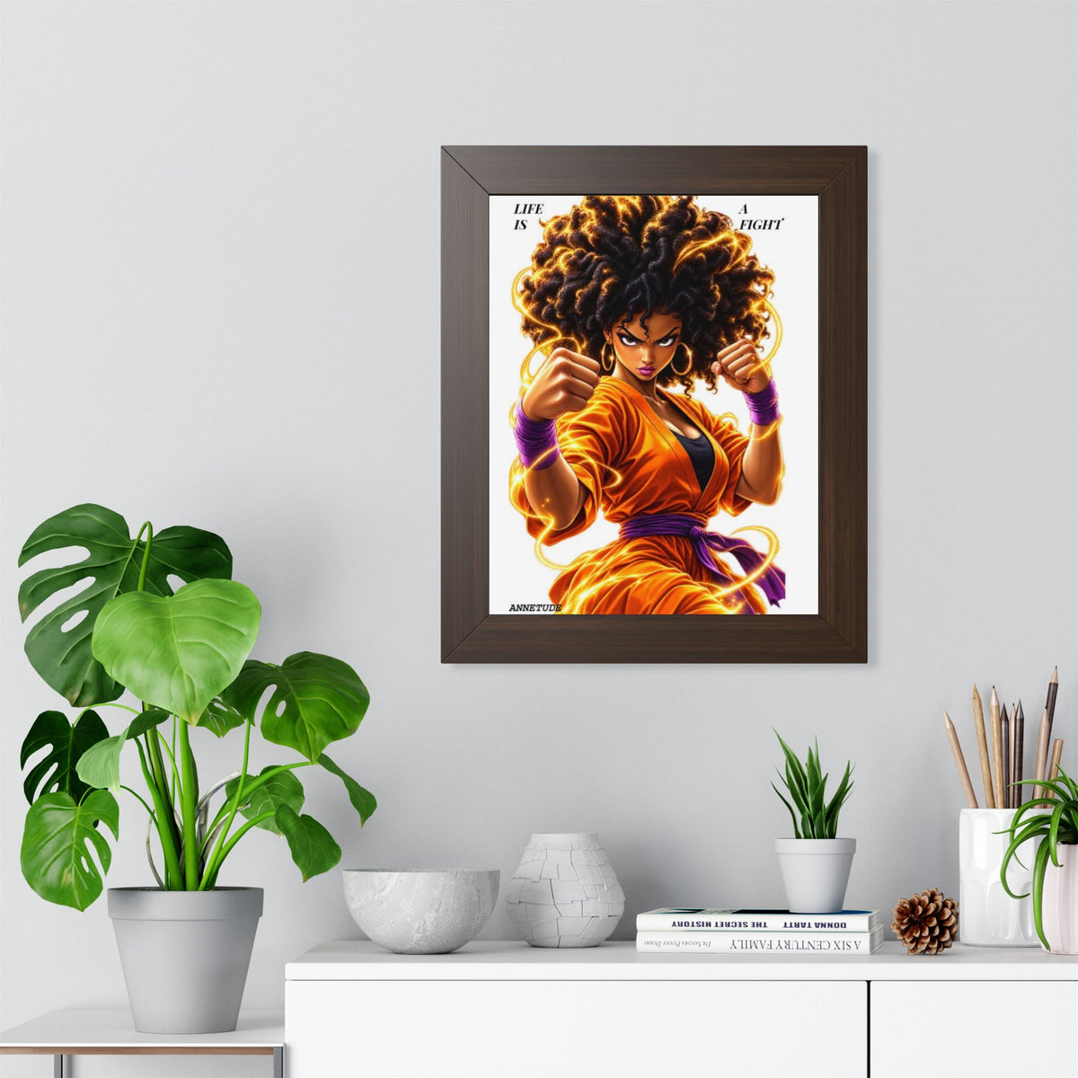 Framed Poster — "Life Is a Fight" Black Martial Artist Art Print
