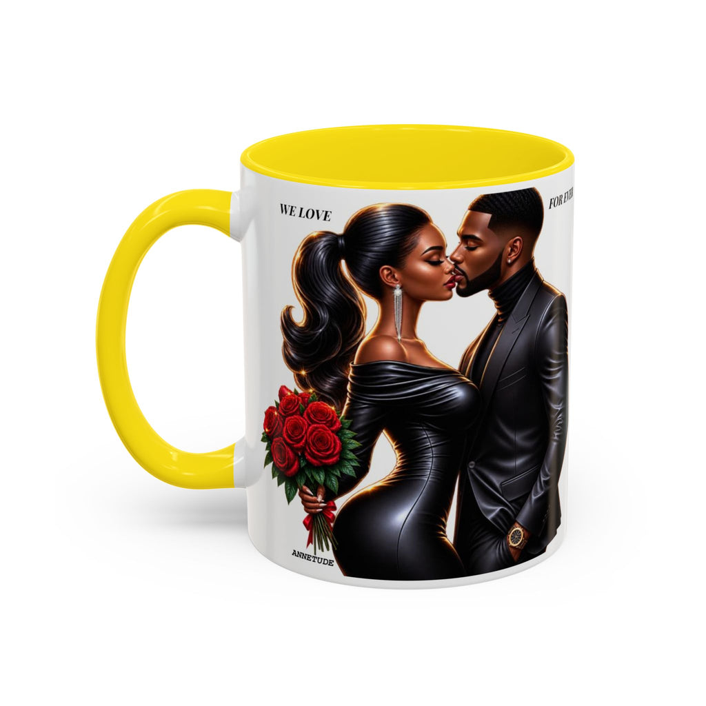 Romantic Black Couple Accent Coffee Mug - 'We Love Forever' 11/15oz