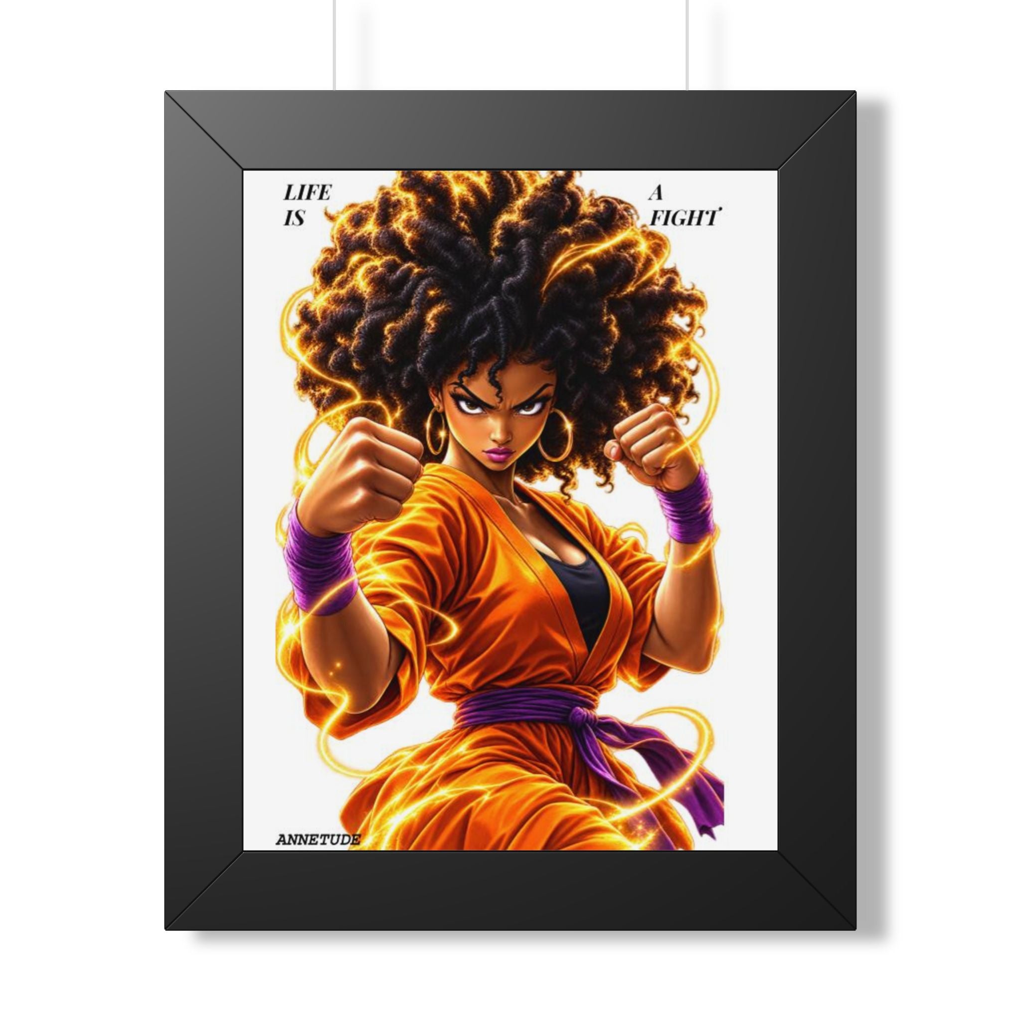 Framed Poster — "Life Is a Fight" Black Martial Artist Art Print