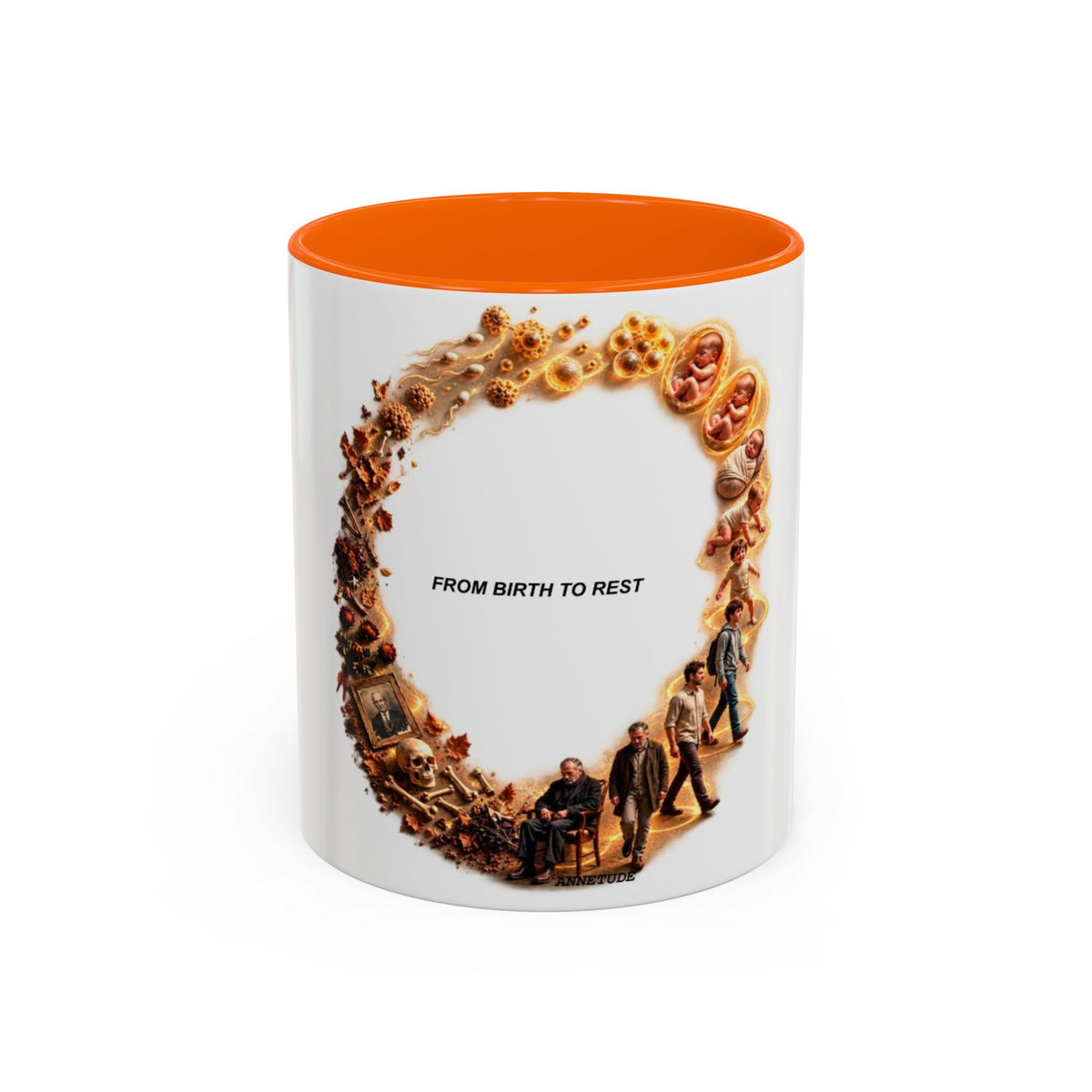 Coffee Mug — "From Birth to Rest" Illustrated Life Cycle Accent Mug