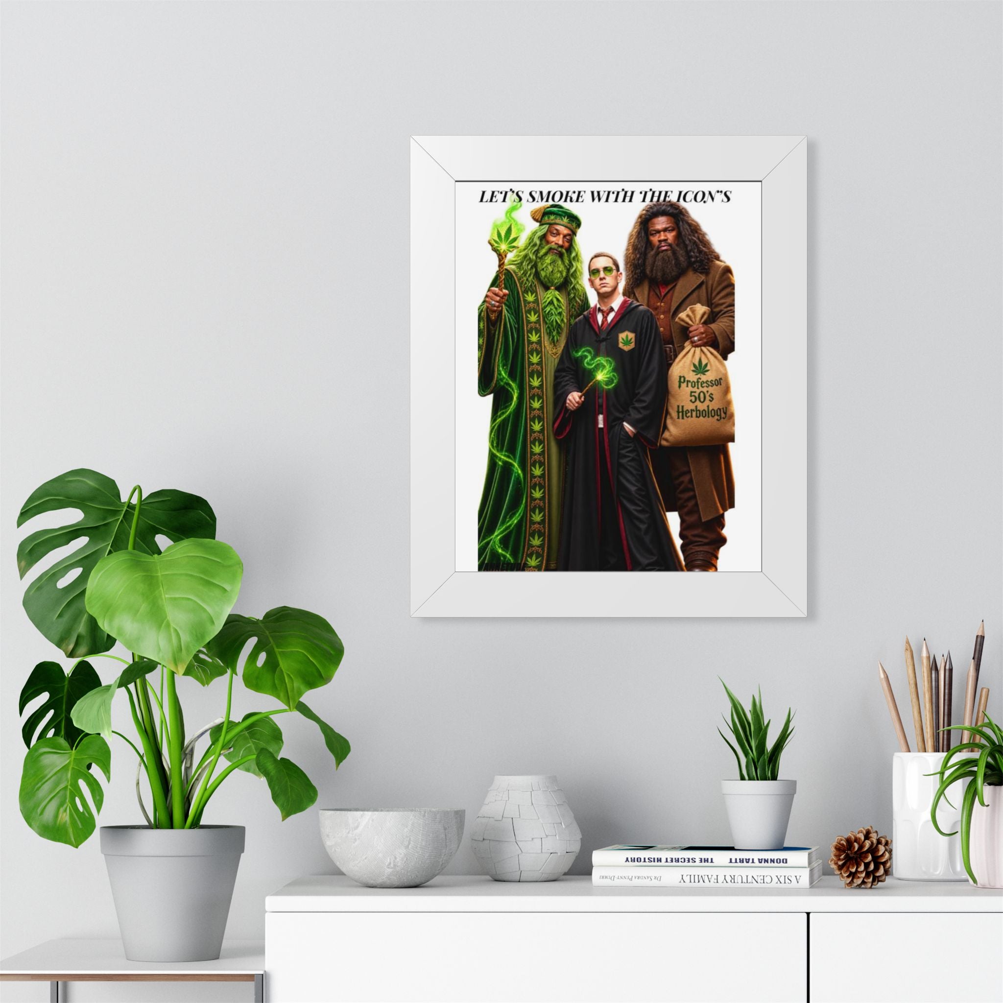 Framed Poster — "Let’s Smoke with the Icon’s" Wizard Trio Art