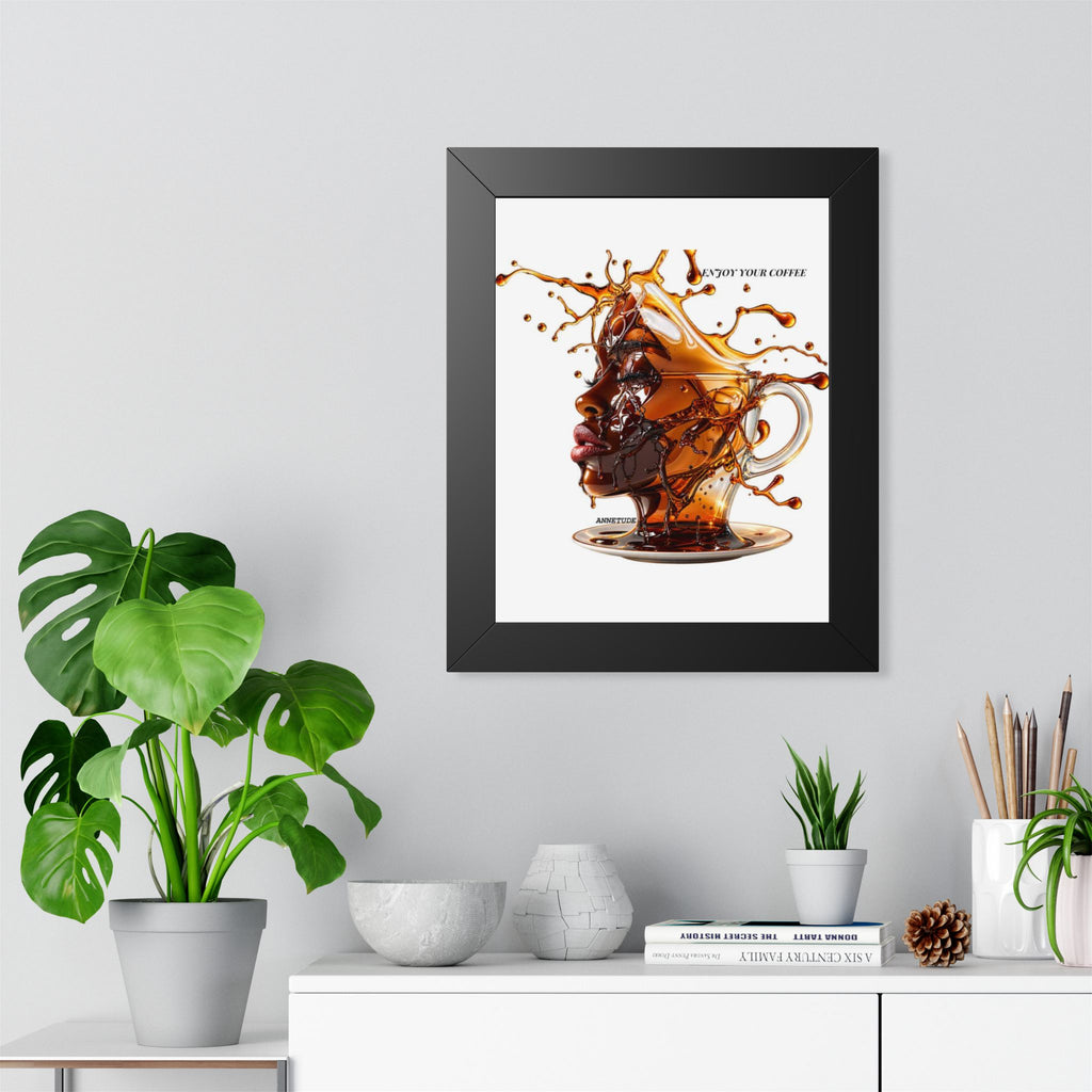 Coffee Splash Art Poster — 'Savor Your Coffee' Framed Vertical Print