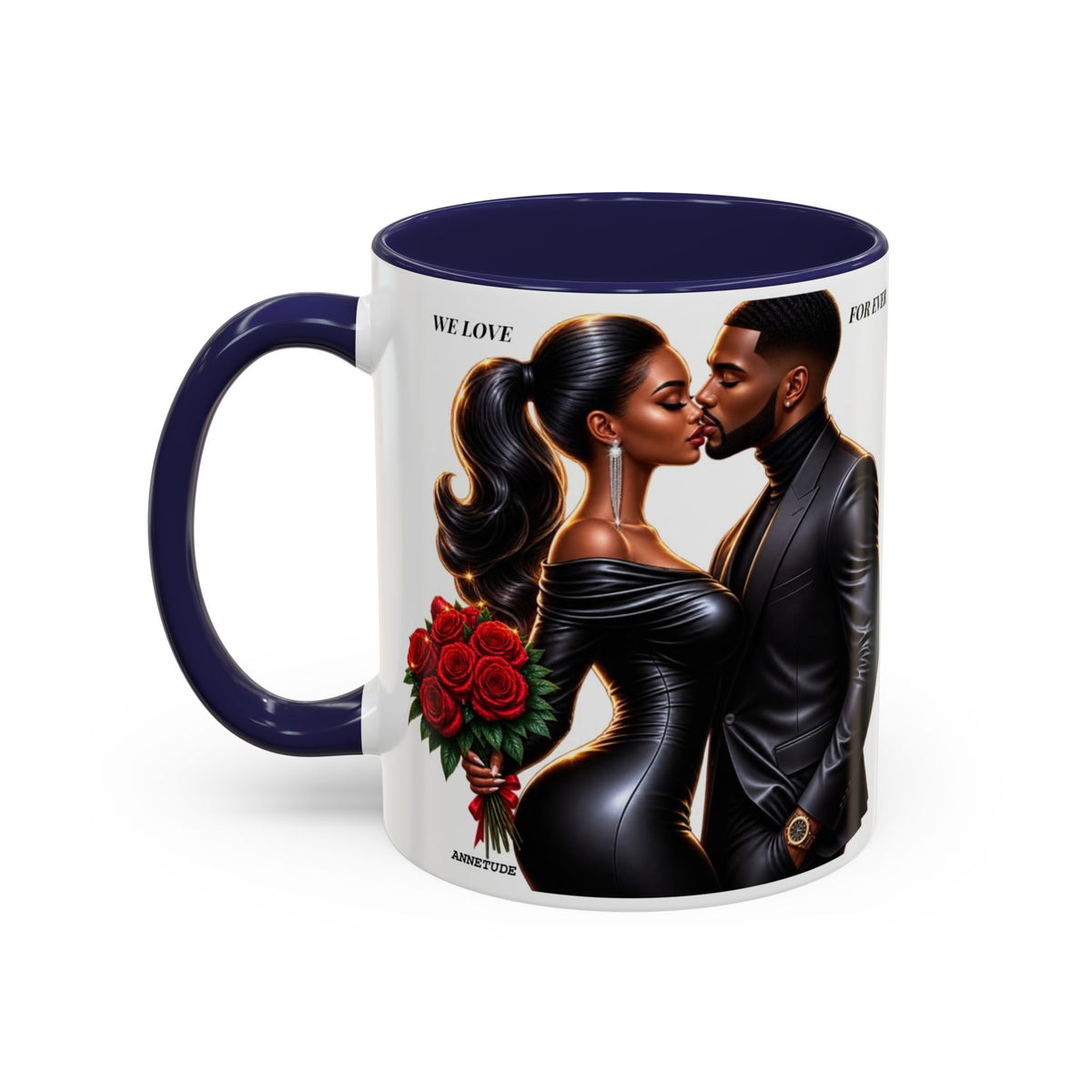 Romantic Black Couple Accent Coffee Mug - 'We Love Forever' 11/15oz